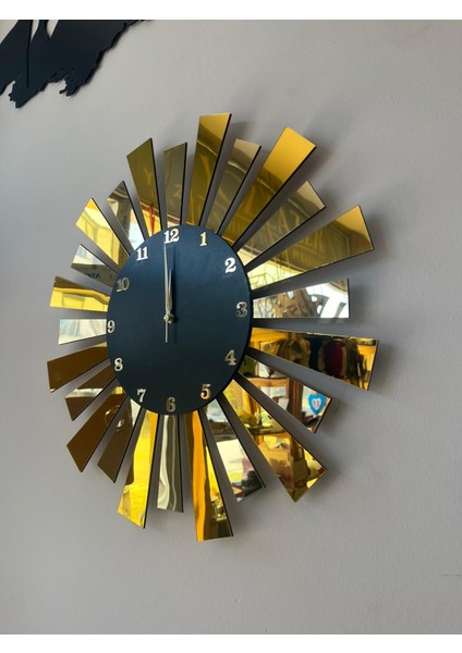 Siyah Gold (Altın) Aynalı Pleksi Yelpaze Model Sayılı Ev Hediyelik Duvar Saati 50CM Boyutunda Salo,ofis,yatak Odası ve Mutfak Için Uygun indirimleri