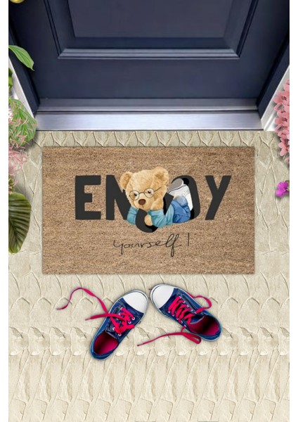 Bej Kapı Önü Paspası Enjoy Yourself Ayıcık Desen K-3337