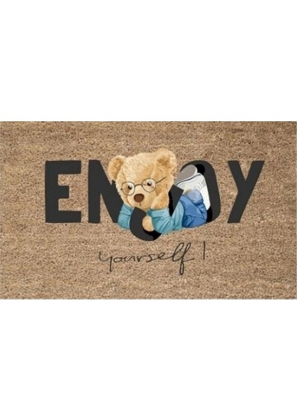 Bej Kapı Önü Paspası Enjoy Yourself Ayıcık Desen K-3337