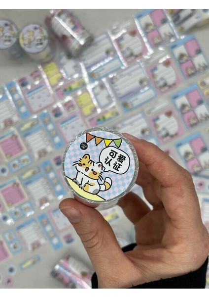 Kedi Temalı Tek Tek Çıkartmalı Haftalık-Aylık Planlayıcı Motivasyon Stickerı Washi Bant/etiket/bullet Journal