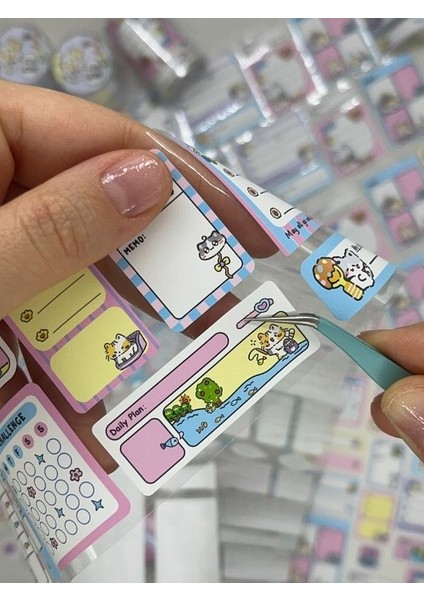 Kedi Temalı Tek Tek Çıkartmalı Haftalık-Aylık Planlayıcı Motivasyon Stickerı Washi Bant/etiket/bullet Journal modelleri