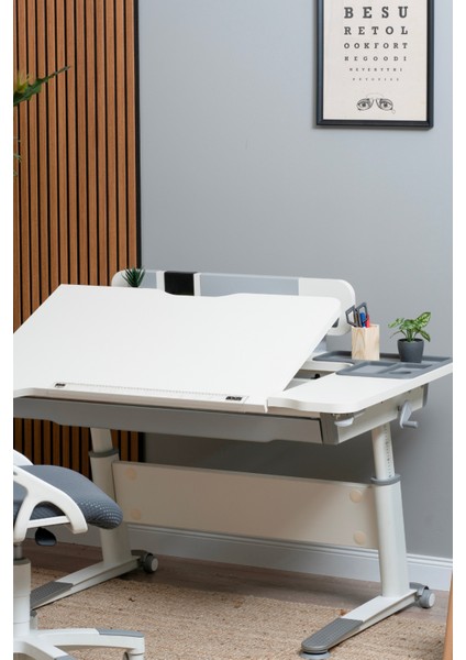 Yükseklik ve Eğim Ayarlı, Sirius Simple Çalışma Masası Çekmecesiz - 120X75 Cm, Ekru/Fuşya