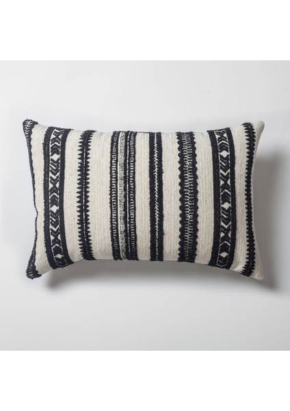Mitos - Etnik Çizgili Desenli 40 x 60 cm Kırlent - Siyah & Beyaz (Ic Yastık Dahil)