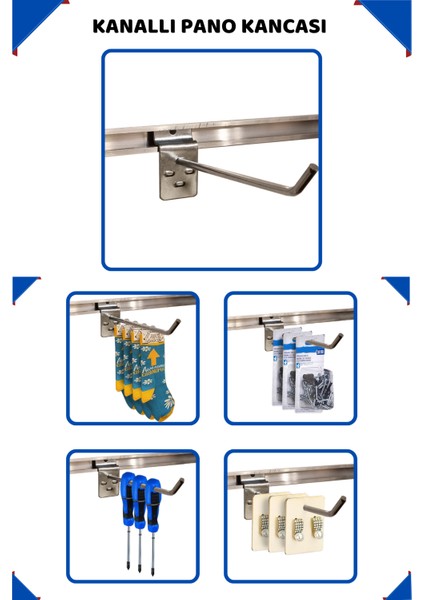 20 Adet 20 cm Galvaniz Kanallı Pano Raf Askısı Kanallı Pano Kancası