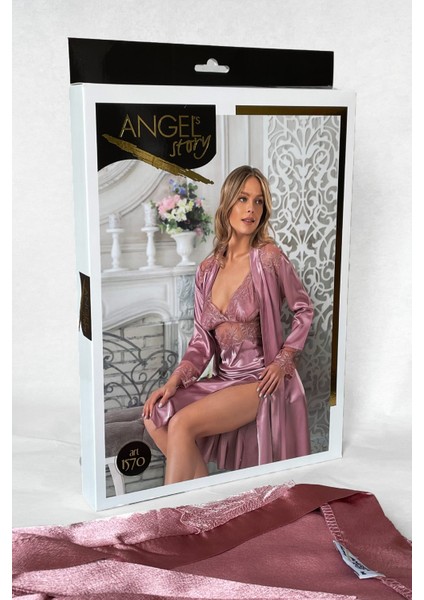 Angels Story Dantel Detaylı Saten Gecelik Sabahlık Takımı modelleri
