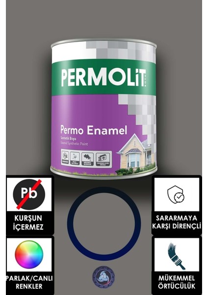 Permo Enamel Sentetik Yağlı Boya -Alüminyum-Ahşap-Demir-Metal- 0,75 L Duman