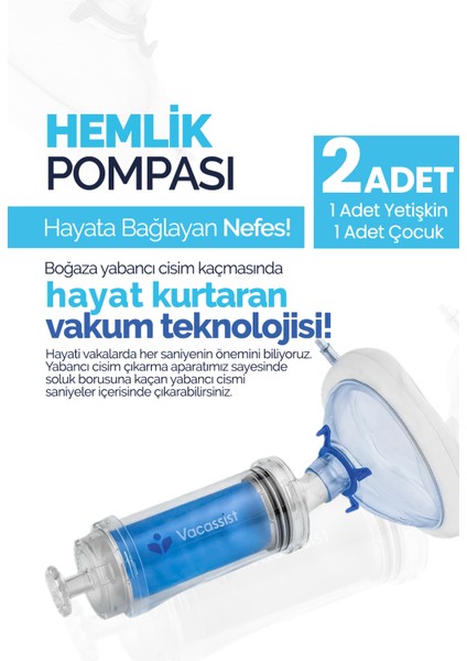 Hemlik Pompası - Hemlich Manevrası - Boğulma Önleyici Cihaz - 1 Adet Yetişkin 1 Adet Çocuk