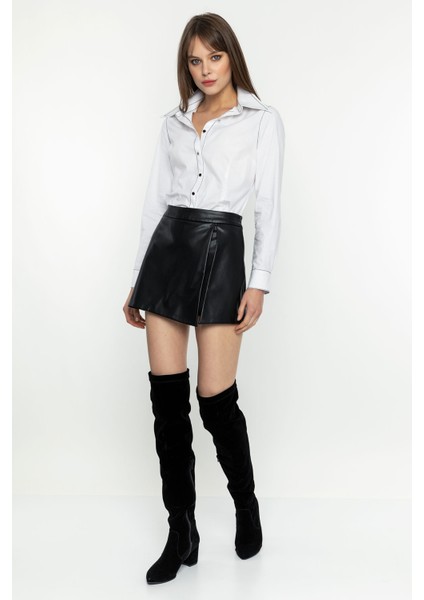 Deri Görünümlü Şort Etek