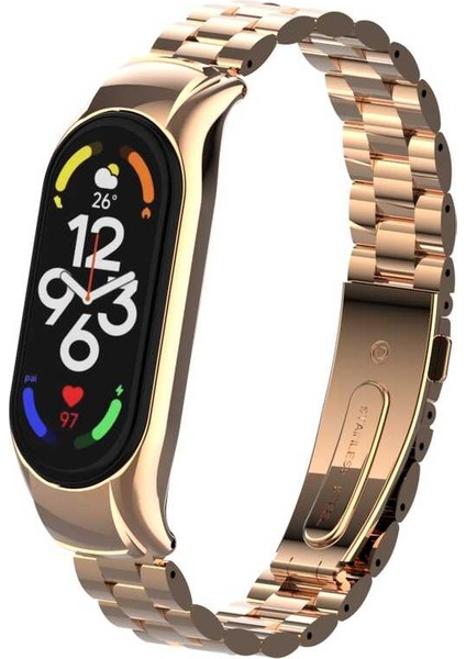 Xiaomi Mi Band 7 Uyumlu Krd-04 Metal Kordon Zore - Rose Gold