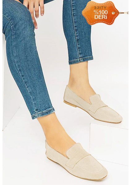 Kadın Hakiki Deri Süet Loafer Babet