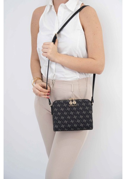 Kadın Çapraz Çanta 888-45887 Sılver Polo Çapraz Bayan Çantası M178 Füme-Mat Siyah