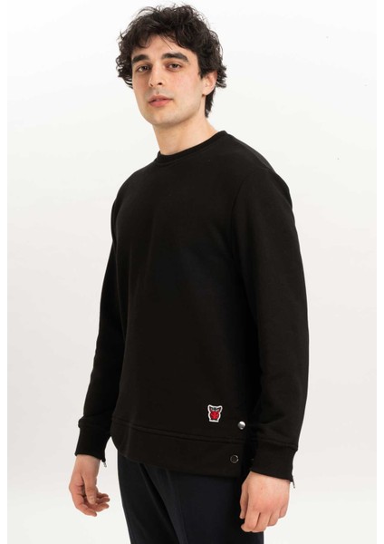 Erkek Bisiklet Yaka Fermuar Detaylı Sweatshirt