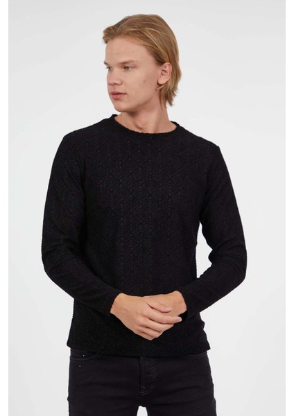 Kendinden Desenli Rahat Kalıp Sweatshirt