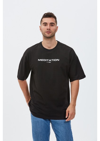 Meditation Baskılı Oversize Tişört