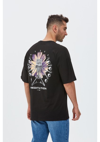 Meditation Baskılı Oversize Tişört