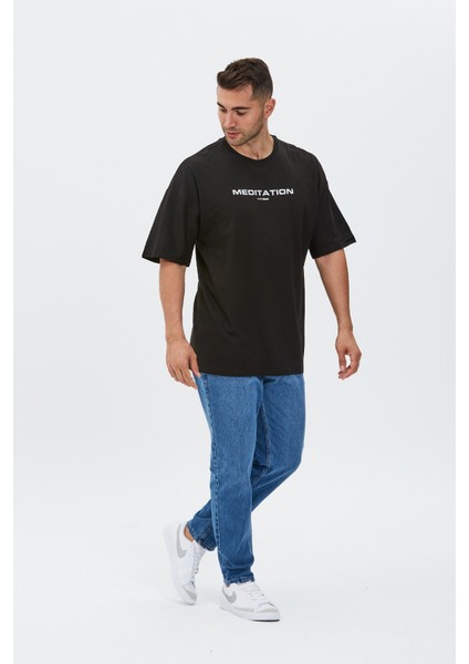 Meditation Baskılı Oversize Tişört
