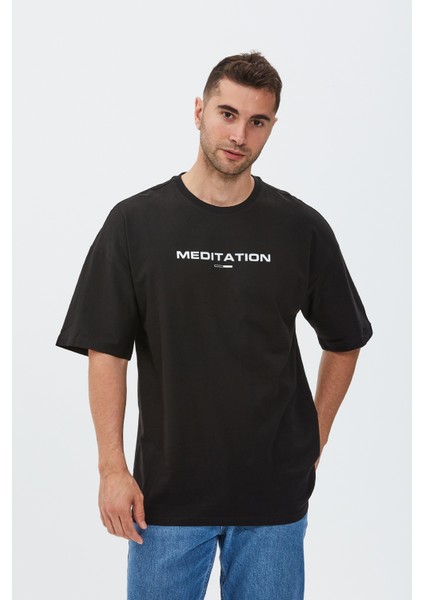 Meditation Baskılı Oversize Tişört