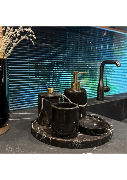 Siyah Mermer Beşli Banyo Seti, Toros Siyahı Beşli Banyo Seti, Lüks Ev Hediyesi fiyatları