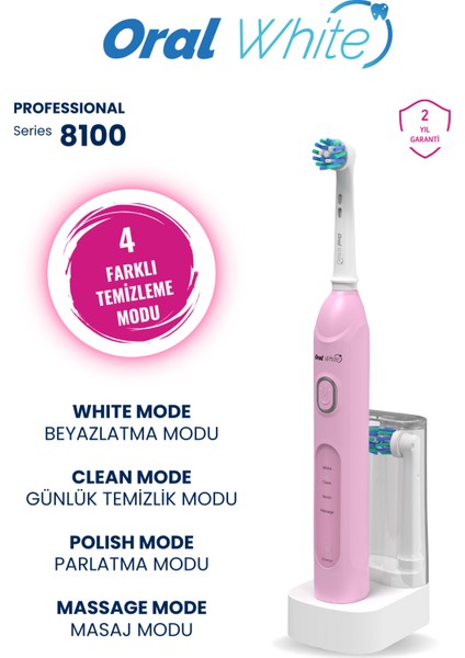 4 Modlu Professional Series 8100 Şarjlı Diş Fırçası Pembe