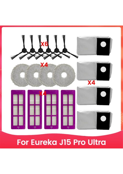 J15 Pro Ultra Elektrikli Süpürge Için, Aksesuar Kitleri 4 Hepa Filtre, 6 Yan Fırça, 4 Paspas Bezi, 4 Toz Torbası Içerir (Yurt Dışından)
