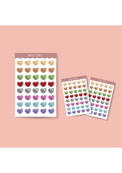 Renkli Kalpler Sticker Set