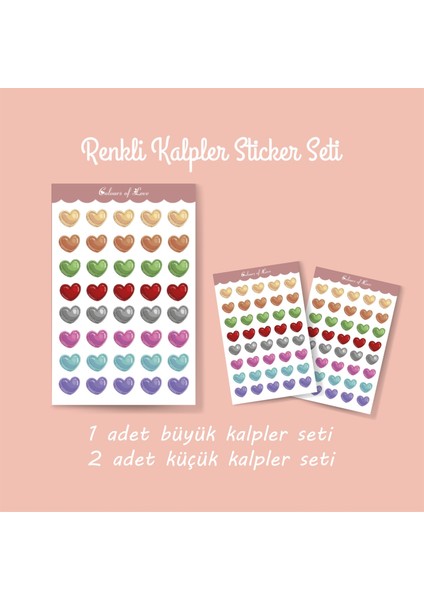 Renkli Kalpler Sticker Set