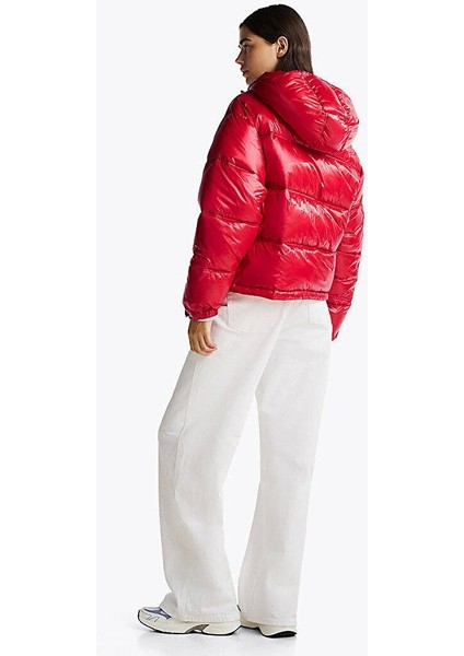 Kadın Tjw Shiny Hood Badge Puffer Mont Kırmızı fiyatları