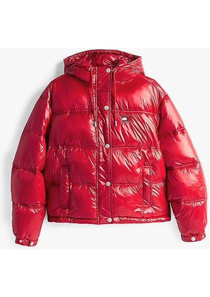 Kadın Tjw Shiny Hood Badge Puffer Mont Kırmızı fırsatları