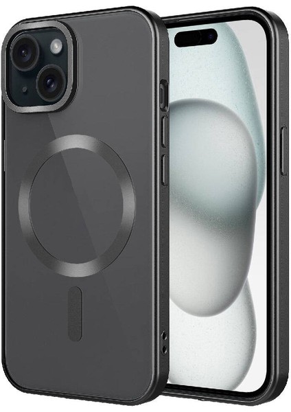 Apple iPhone 15 Kılıf Mat Tasarımlı Magsafe Wireless Şarj Özellikli Zore Mat Setro Kapak-Siyah