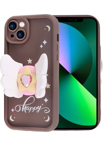 Apple iPhone 13 Kılıf Kamera Korumalı Figür Tasarımlı Zore Kapya Kapak-Pembe Koyu