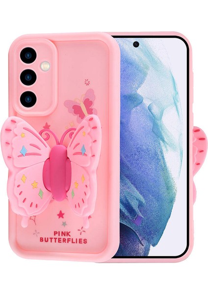 Samsung Galaxy A55 Kılıf Kamera Korumalı Figür Tasarımlı Zore Kapya Kapak-Pembe Açık