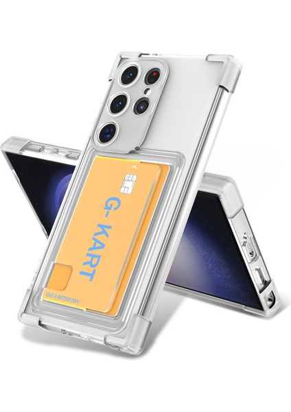 Samsung Galaxy S24 Ultra Kılıf Airbag Tasarımlı Şeffaf Kartlıklı Zore G-Kart Kapak-Renksiz