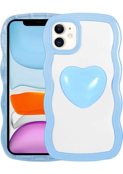 Apple iPhone 11 Kılıf Renkli Kalp Figürlü Zore Ponçik Kapak-Mavi