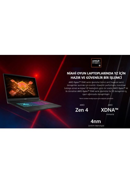 KATANA A17 AL / YAPAY ZEKA DESTEKLİ / 144HZ / 8 GB RTX4070 105W / AMD RYZEN 9 8945HS / 64 GB DDR5 5600 MHZ RAM / 2 TB 7500MB-6800MB PCIe M.2 SSD / 17.3 FHD IPS PANEL / WİN11 PRO