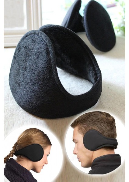 Unisex Peluş Kulaklık 3 Adet Polar Ense Tipi Kışlık Kulak Koruyucu 3 Adet Siyah