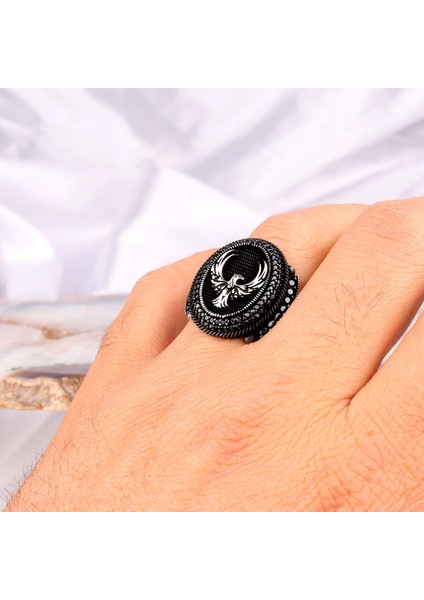 925 Ayar Gümüş Mikro Taşlı Anka Kuşu Model Yüzük