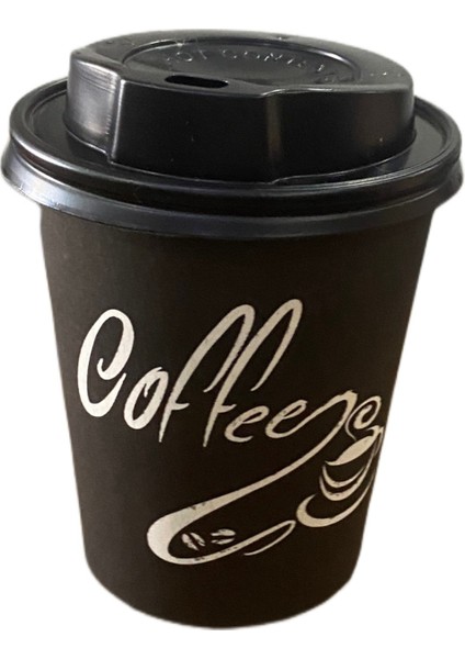 8 Oz Siyah Kapaklı Karton Bardak Kahve Çay Kağıt Bardak 250 ml - 50'li modelleri
