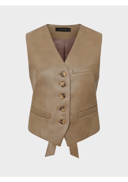 Fleto Cep Detaylı Vegan Deri Yelek - Camel fiyatları