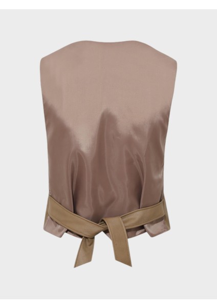 Fleto Cep Detaylı Vegan Deri Yelek - Camel modelleri