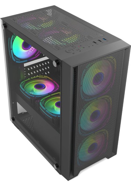 Erebor 4x 120MM Rainbow Mesh Matx Gaming Oyuncu Bilgisayar Kasası Powersız