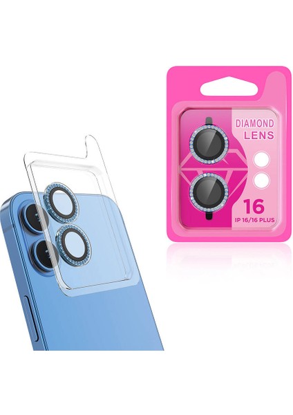 Apple iPhone 16 Plus Cl-06 Kamera Lens Koruyucu-Mavi Açık
