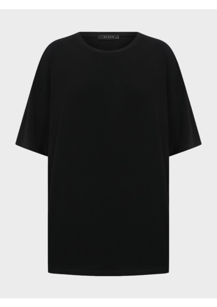 Oversize Dökümlü Viskon T-Shirt- Siyah