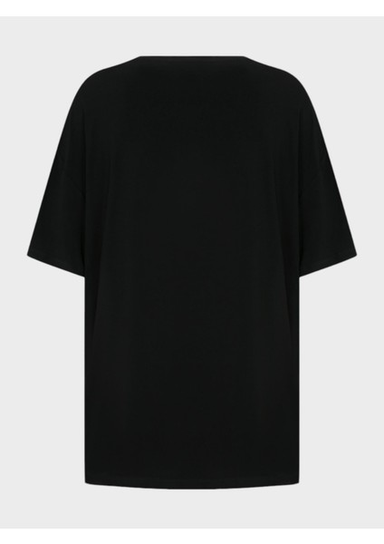 Oversize Dökümlü Viskon T-Shirt- Siyah