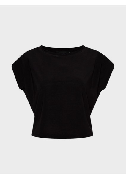 Oversize Kesim Vatkalı Dökümlü Bisiklet Yaka T-Shirt - Siyah fırsatları