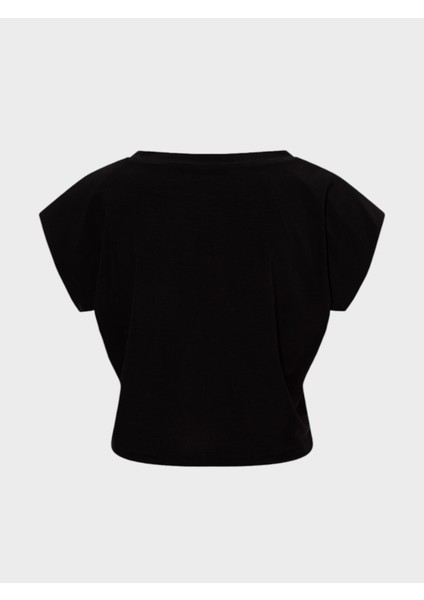 Oversize Kesim Vatkalı Dökümlü Bisiklet Yaka T-Shirt - Siyah indirimleri