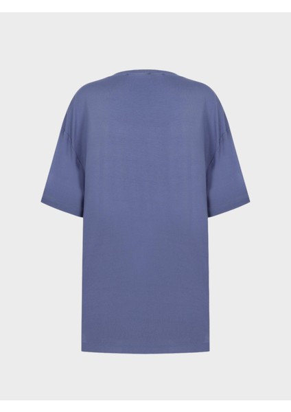 Oversize Dökümlü Viskon T-Shirt - Mavi fiyatları