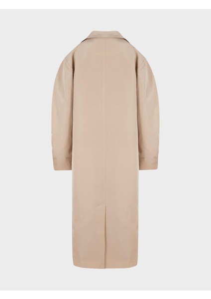 Oversize Kesim Düğmeli ve Cep Detaylı Uzun Trençkot - Bej modelleri