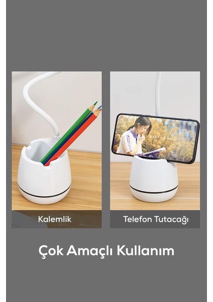 Kalemlik ve Telefon Tutucu Tasarımlı Dokunmatik Masa Lambası