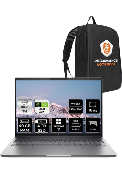 Zbook Power G11 Intel Core Ultra 9 185H 40GB 4tb SSD RTX3000ADA/8GB 16'' Qhd+ Windows 11 Home Mobil Iş Istasyonu & Per4 Çanta 8T0V4EAPN325