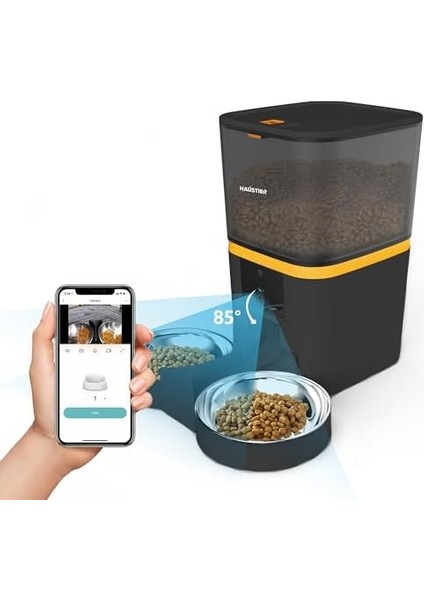 Haustier QQ005-DUAL Kameralı Akıllı Kedi Köpek Otomatik Mama Kabı, App Uzaktan Kontrol, Sesle Çağırma, 480P Kamera, 6lt Hazne, Çift Metal Kase (Siyah) modelleri